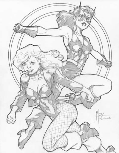 The Black Cat (Linda Turner) and Black Canary, pencils by comics artist Jeffrey Moy