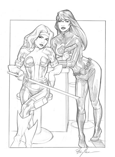 Silver Sable and the Black Widow, pencils by comic artist Ty Romsa