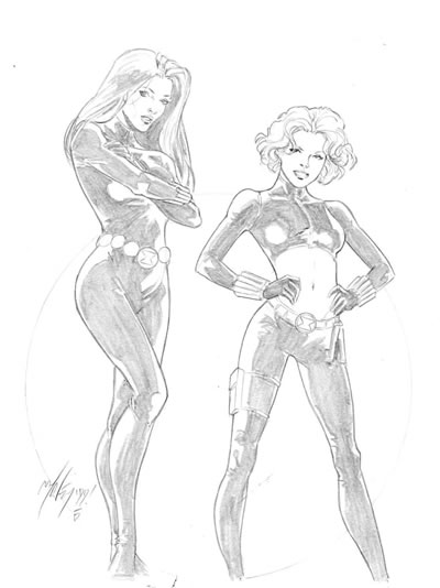 Black Widows Natasha Romanoff and Yelena Belova, pencils by comics artist Matt Haley