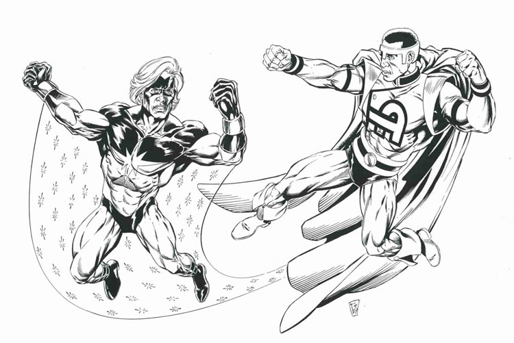 Captain Marvel and Amazing Man, pencils and inks by comics artist Christopher Ivy