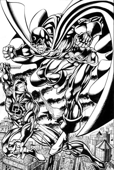 Daredevil and Doctor Mid-Nite, pencils by Ron Wilson, inks by Bob Almond