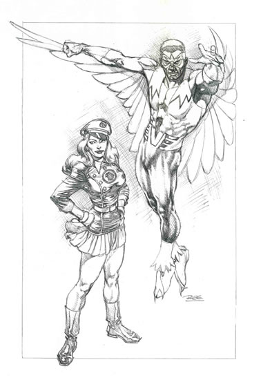 Lady Blackhawk and The Falcon, pencils by Rags Morales