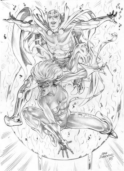 Mister Miracle and Free Spirit, pencils by comics artist Geof Isherwood