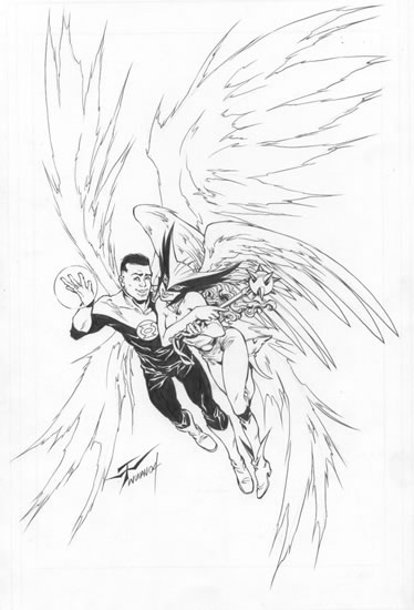 Green Lantern John Stewart and Hawkgirl, pencils and inks by Wilson Tortosa