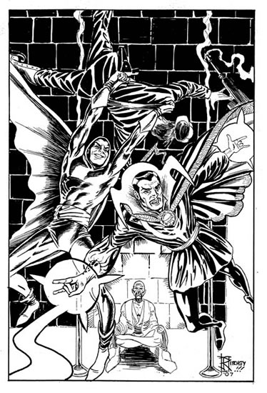 The Green Lama and Dr. Strange, pencils and inks by comics artist James Ritchey III