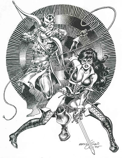 Hawkeye and Lady Rawhide, pencils and inks by comic artist Ernie Chan