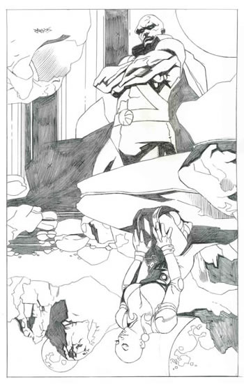The Martian Manhunter and Moondragon, pencils by comics artist Steve Carr