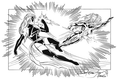 Ms. Marvel vs. Moonstone, pencils by comics artist Scott Rosema, inks by comics artist Bob Almond