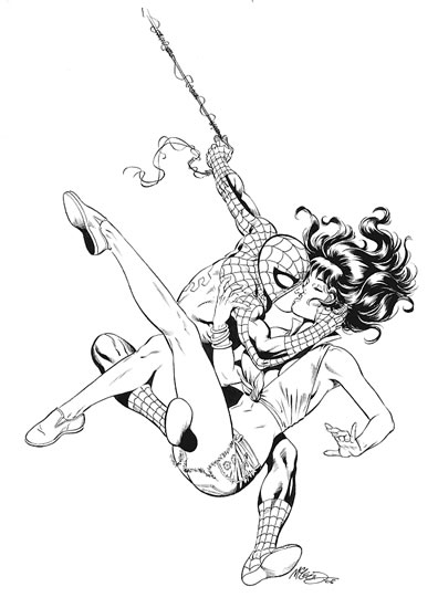 Spider-Man and Mary Jane Watson-Parker, pencils and inks by comics artist Bob McLeod