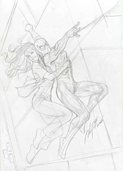 Spider-Man and Mary Jane Watson-Parker, pencils by comics artist Al Rio