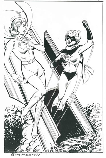 Supergirl and Ms. Marvel, pencils and inks by comics artist Jim Mooney