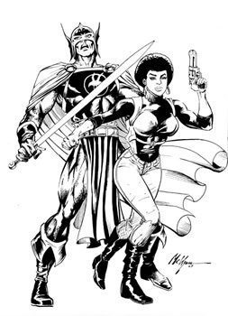The Black Knight and Misty Knight, pencils and inks by MC Wyman