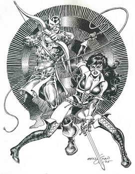 Hawkeye and Lady Rawhide, pencils and inks by Ernie Chan