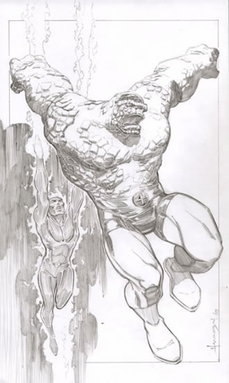 The Thing and the Human Torch, pencils by comics artist Hannibal King
