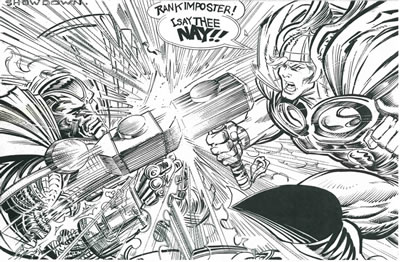 Steel (John Henry Irons) and Thor, pencils by Trevor Von Eeden, inks by Josef Rubinstein