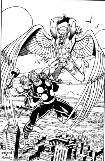 Thunderstrike and Hawkman, pencils by Keith Pollard, inks by Joe Rubinstein