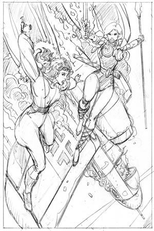 Layout drawing by comics artist Val Semeiks