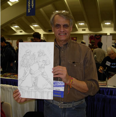 Herb Trimpe poses with his 2005 Common Elements commission, 'Paradox'