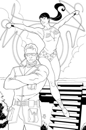 Wonder Girl and Wonder Man, pencils and inks by comics artist Jorge Correa Jr.