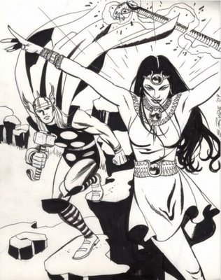 Thor and Isis, pencils and inks by comics artist Steve Rude