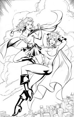 Supergirl and Power Girl, pencils by Michael Dooney, inks by Bob Almond